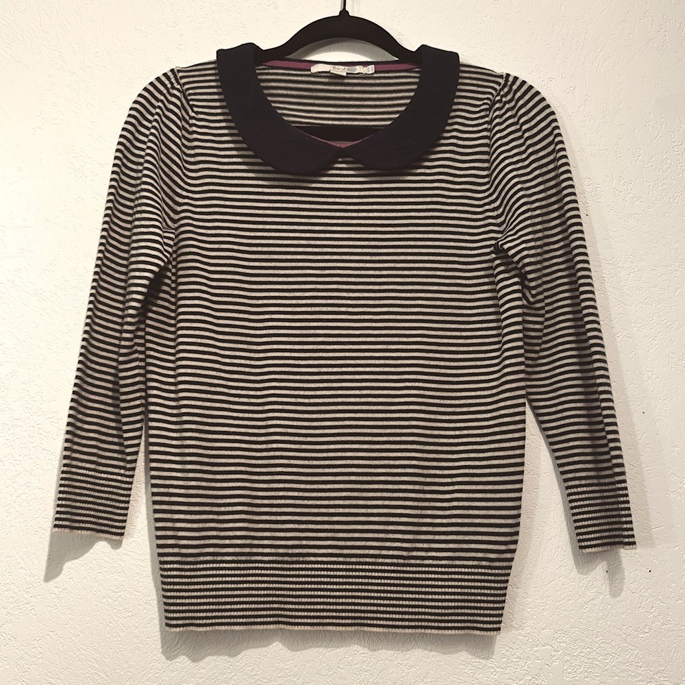 Boden Scalloped Collar Striped Wool Sweater size 6